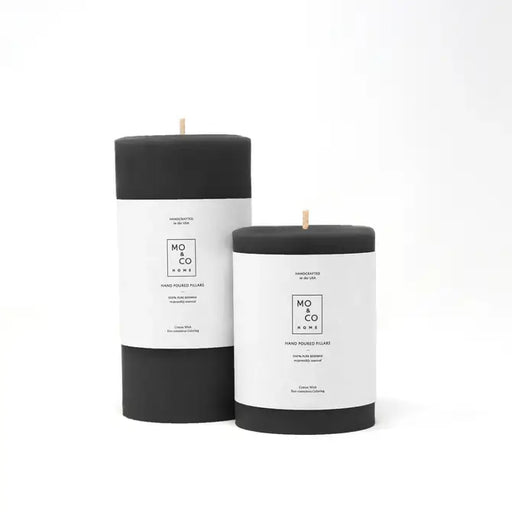 Mo&Co Home - 100% Beeswax Pillar Candles, Charcoal, Large (3 x 6), hand-poured with a wooden wick, eco-conscious, ideal for home decor and special occasions.