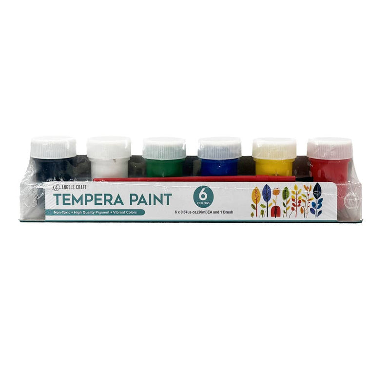 Angels Craft - Tempera Paint Set in transparent case with 6 vibrant 20ml bottles, ideal for creative projects and beginners.