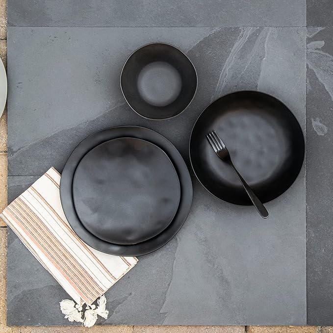 TarHong | Planta Matte Low Bowl - Black, showcasing sustainable, shatterproof dinnerware with a ceramic look, ideal for versatile, eco-friendly dining experiences.