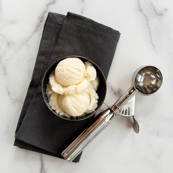 Nordic Ware | Large Cookie Dropper with a scoop of ice cream in a bowl, highlighting its use for perfect dessert servings.