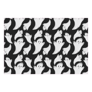 Carolina Creekhouse - Fab-Boo-Lous FloorFlat: Black premium vinyl mat with playful white ghost pattern, ideal for stylish, easy-to-clean Halloween-themed home decor.