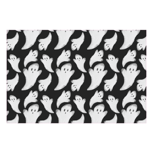 Carolina Creekhouse - Fab-Boo-Lous FloorFlat: Black premium vinyl mat with playful white ghost pattern, ideal for stylish, easy-to-clean Halloween-themed home decor.