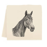 Eric & Christopher - Horse Tea Towel featuring a sketch of Dreamer, a horse with a long mane, screen printed on pre-shrunk flour sack cotton.