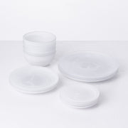 Fortessa | La Jolla White 8.25 Salad/Dessert Plate stacked among others, showcasing its elegant design inspired by sea glass. Perfect for versatile dining experiences.