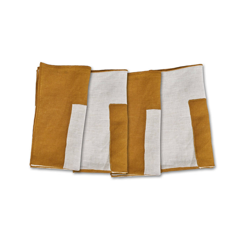 Misette | Bauhaus Embroidered Linen Napkins in Amber (Set of 4): Amber / 1 Set