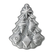 Nordic Ware | Vintage Ornament Cakelet Pan: Silver, tree-shaped baking pan ideal for crafting festive, ornament-shaped cakelets with intricate details and nonstick coating for easy release.