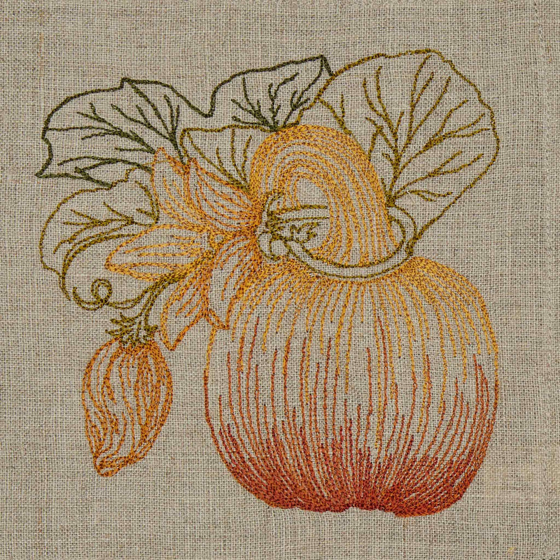 Coral & Tusk - Pumpkin Patch Cocktail Napkin Set with embroidered pumpkin and vine, perfect for autumn gatherings. Set of four, measuring 5.5 square each.