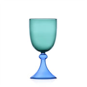 Ichendorf | Tamigi Goblet, Petrol/Light Blue, 10.1 oz: Handblown glass goblet with a teal bowl and blue stem, ideal for enhancing elegant gatherings.