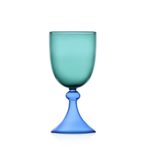 Ichendorf | Tamigi Goblet, Petrol/Light Blue, 10.1 oz: Handblown glass goblet with a teal bowl and blue stem, ideal for enhancing elegant gatherings.