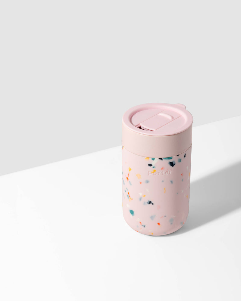 W&P - Ceramic Reusable Coffee Mug 16oz: Charcoal, features a soft silicone sleeve and BPA-free lid, ideal for eco-conscious coffee lovers.