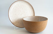 RachaelPots - Salad Serving Bowl: Nude/Sage, featuring a tall, speckled ceramic design with a sandy-brown exterior and off-white interior, perfect for serving 6-8 people.