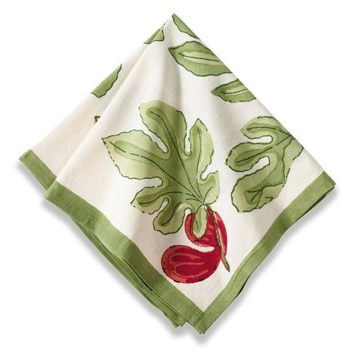 Couleur Nature - Fig Red/Green Napkins: Set of 6 French linen napkins featuring hand-painted green leaves and red figs on an ivory background, ideal for enhancing any table setting.
