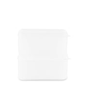 W&P Freezer Cube Storage Containers: Set of 3 - Small/Medium/Large, featuring stackable, tidy, white plastic containers with interchangeable lids for efficient freezer storage.