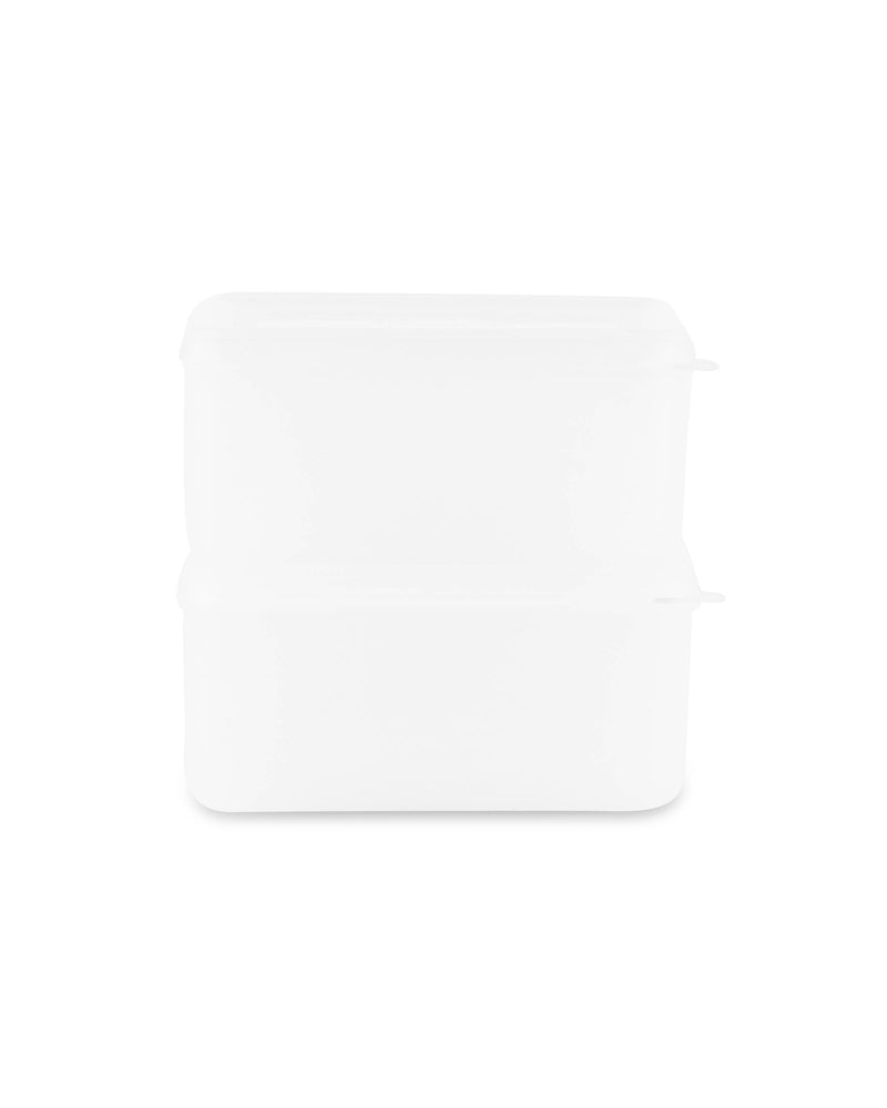 W&P Freezer Cube Storage Containers: Set of 3 - Small/Medium/Large, featuring stackable, tidy, white plastic containers with interchangeable lids for efficient freezer storage.