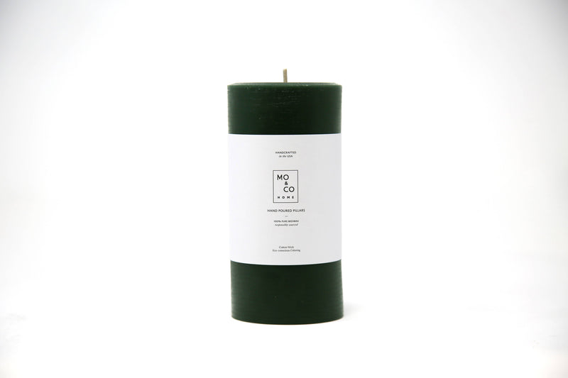 Mo&Co Home - Forest Green | 100% Beeswax Pillar Candle, handcrafted, 3x6 inch, eco-conscious, featuring a cotton wick and hand-poured design.