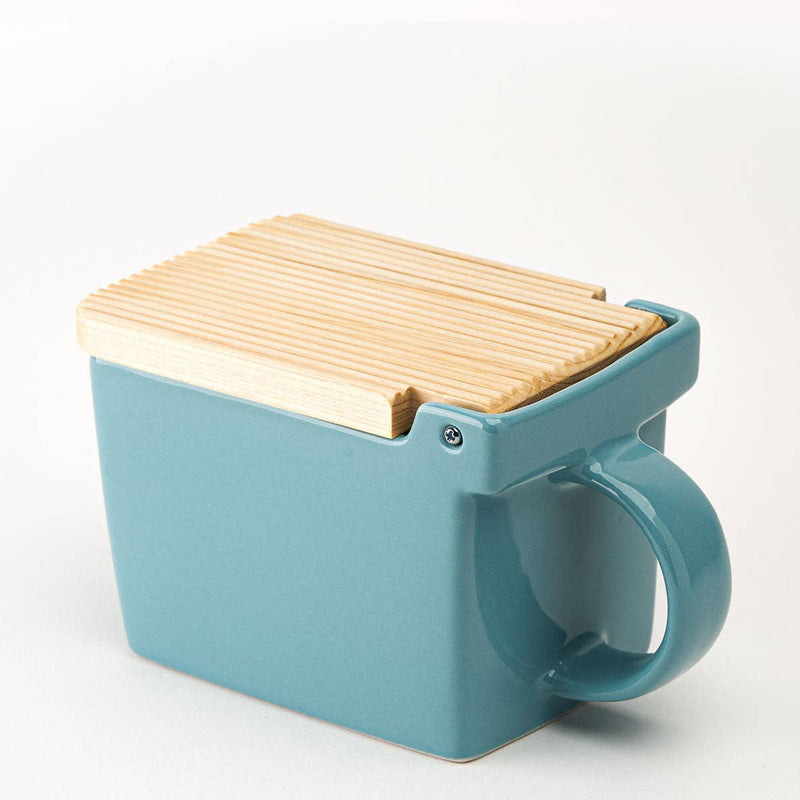 Zero Japan | Bee House Ceramic Salt Box With Wooden Lid & Dehumidifying Measuring Spoon, Ice Blue
