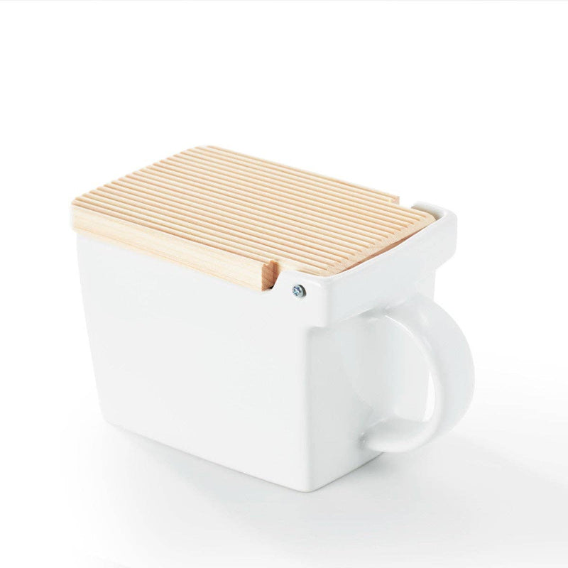 Zero Japan | Bee House Ceramic Salt Box With Wooden Lid & Dehumidifying Measuring Spoon, White