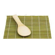 HIC - Harold Import Co. - Helen's Asian Kitchen Sushi Mat with Paddle, ideal for crafting sushi rolls, featuring a bamboo mat and wooden rice paddle for easy sushi preparation.