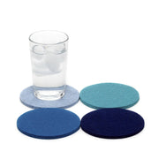 Graf Lantz - Bierfilzl Merino Wool Felt Round Coaster Multi 4 Pack: Ocean displayed with a glass of ice water, showcasing their durable and absorbent design.
