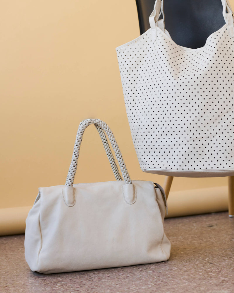 Capabunga | Deluxe Canvas Market Tote with Genuine Leather: Natural with Vegan Leather Handles and Base