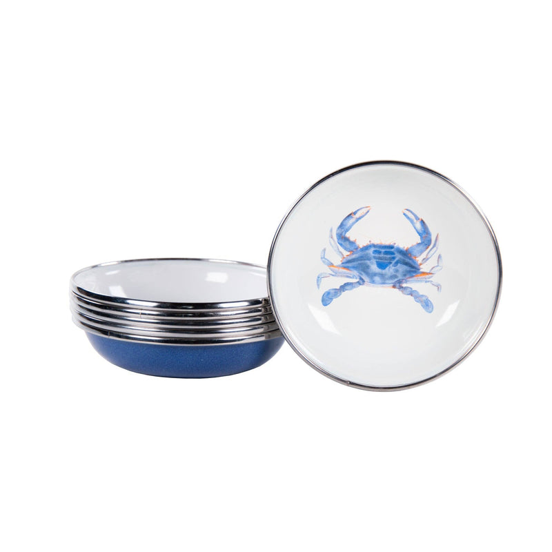 Golden Rabbit Home - Set of 6 Blue Crab Tasting Dishes featuring a stack of bowls with a crab design, perfect for stylish meal presentations.