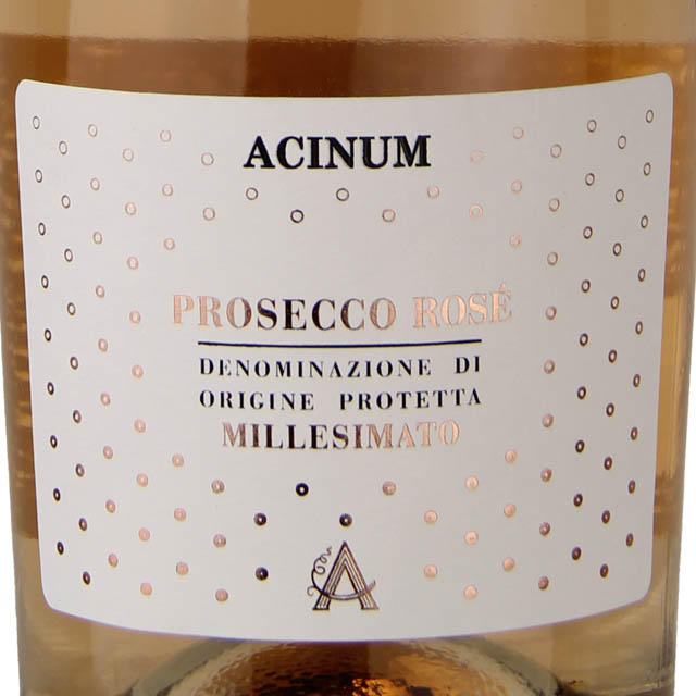 Bottle of Acinum | Prosecco Rosé, showcasing its label, known for its vibrant and refreshing taste, blending Prosecco and Pinot Noir.