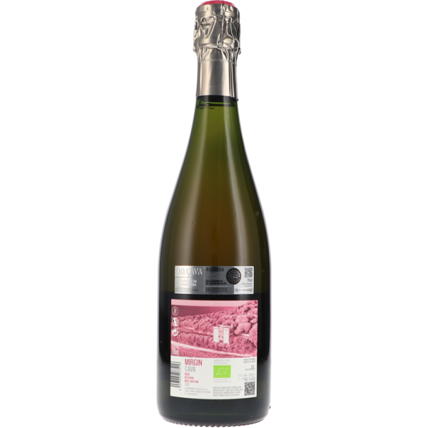Alta Alella Mirgin Rose Reserva Brut Nature 2020, an elegant sparkling wine bottle, showcasing fine bubbles and crafted from organic Pansa Rosada grapes.