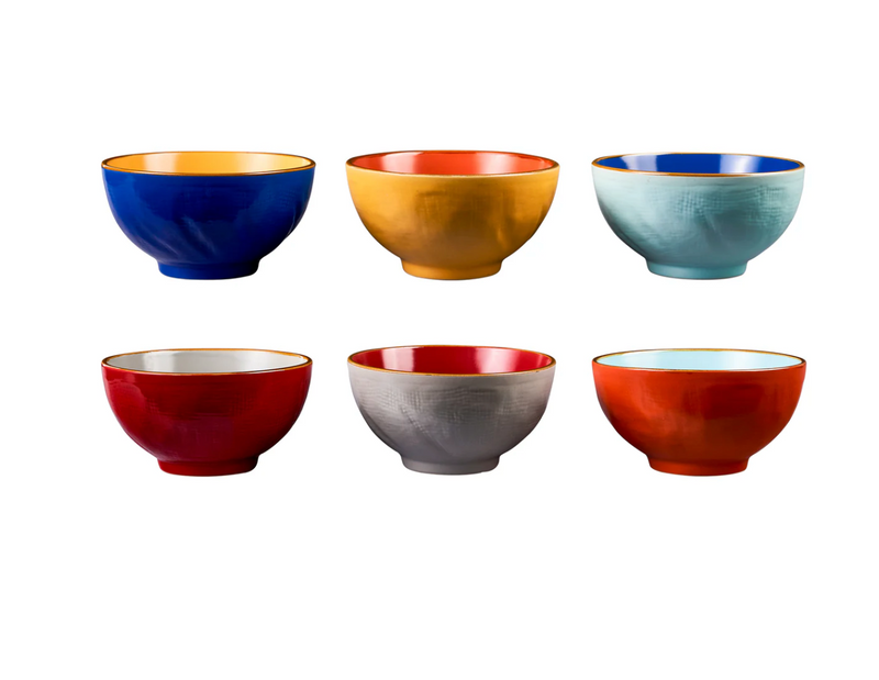 Novita | Mediterranean Fruit & Cereal Bowls feature a frosted base and matte finish with elegant brown rim lines, showcasing artistic scattered spots for a stylish touch.