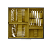 Christofle Storage Chest with 2 drawers displaying organized rows of dinner forks, soup spoons, and table knives in protective fabric-lined modules.