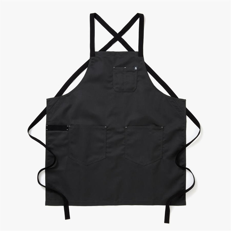 Hedley & Bennett | All Day Crossback Apron features a solid black design with X-style straps, chest, and large pockets, ideal for chefs and home cooks.