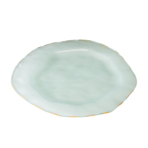 Annie Glass | Shells Buffet Plate - Gold Frosted, featuring a shallow, irregular shape with a sea-foam glaze and gold-trimmed rim, perfect for elegant dining settings.