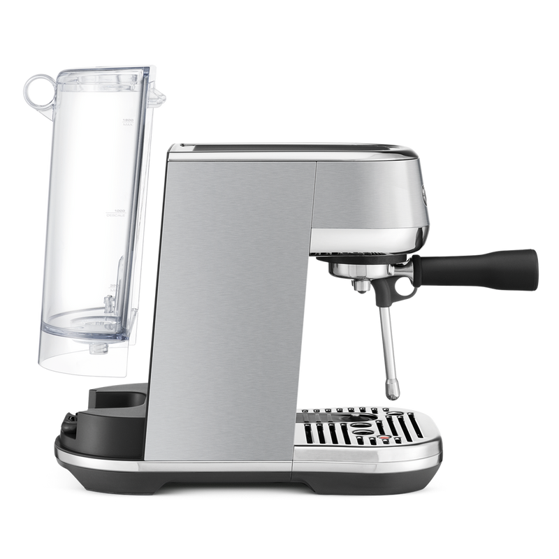 Breville | Bambino Plus espresso machine with stainless-steel housing, portafilter, steam wand, and removable water reservoir, ideal for professional-style espresso and microfoam milk.