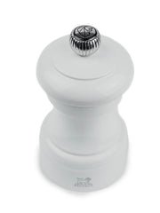 Peugeot | Bistro Pepper Mill, Pearl Grey: Classic turned-wood design with metal knob for coarseness adjustment, adding timeless elegance to any table setting.