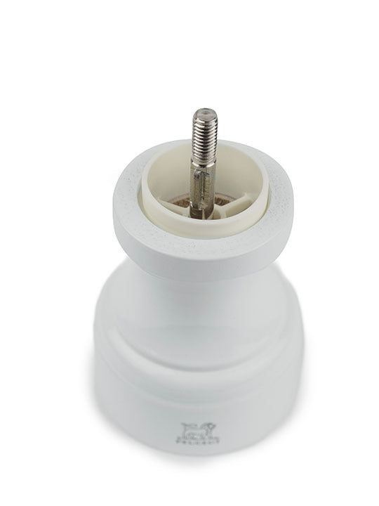 Peugeot | Bistro Salt Mill, Pearl Grey, with exposed ceramic grinding mechanism and metal spindle, ideal for pairing with other Bistrorama colors for a stylish kitchen addition.