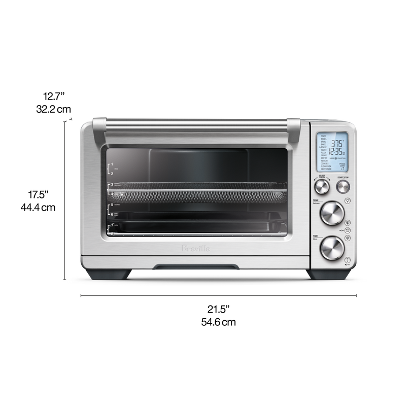 Breville | Smart Oven Air Fryer Pro with glass door, interior rack, digital display, and control dials for versatile cooking, roasting, air frying, and dehydrating.
