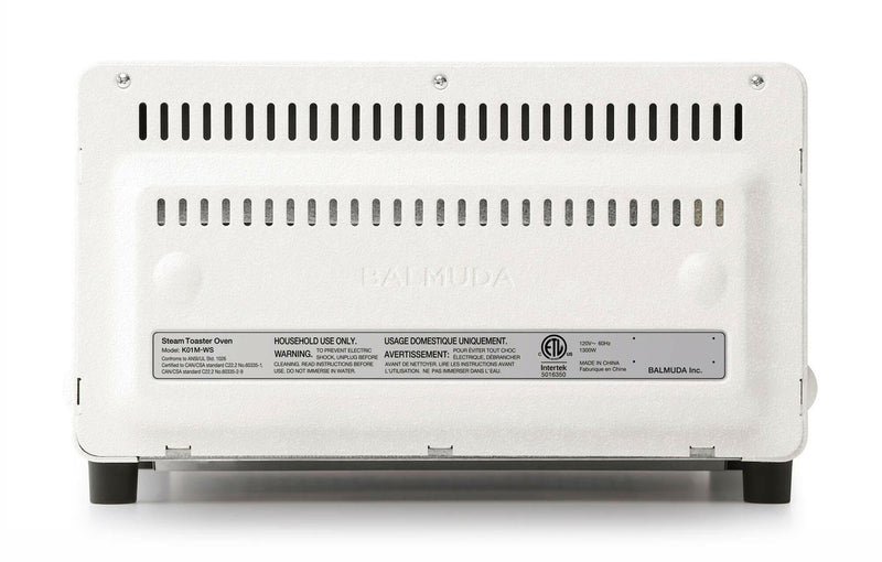 BALMUDA | The Toaster - White, featuring a back view highlighting its vent design, offers precision toasting with steam technology for perfect bread and pastries.