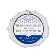 Banner Butter | Sea Salt - 5 oz package, featuring a label with white text on a blue background. Perfect for elevating grilled dishes with its savory, smoky flavor.