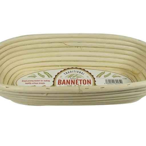 Banneton | Oval Bread Proofing Basket made of coiled rattan, used for shaping and supporting dough's final rise, enhancing crust formation, from Athens Cooks.
