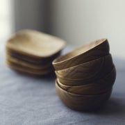 Be Home | Teak Round Bowls Set of 4, stacked and handcrafted from sustainably sourced teak, ideal for organizing ingredients or storing small items.