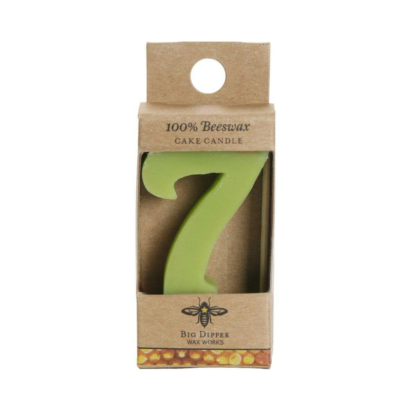 Big Dipper Wax Works | Birthday Number Cake Candles - Star, featuring a green beeswax candle in a box, perfect for festive cake decorating.