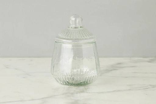 Etú HOME | Bistro Biscuit Jar: A textured glass jar with lid, inspired by 1930s design, perfect for storing confections on a countertop.