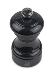 Peugeot | Bistro Pepper Mill 4 Inches, Slate Grey, features a lacquered-wood hand-turn design with an adjustable top knob for coarseness, embodying timeless elegance.