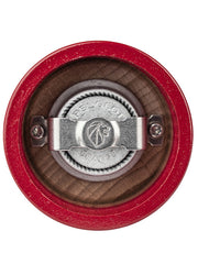 Peugeot | Bistro Pepper Mill, Passion Red, viewed from above, showcasing its iconic grinding mechanism with the Peugeot France lion logo.