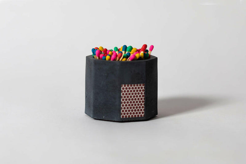 Tenn Prairie | Match Holders with Striker + Matches - Blue Holder + Blue Matches, features a hand-poured concrete holder with cork bottom and attached striker, including 70 colorful matches.