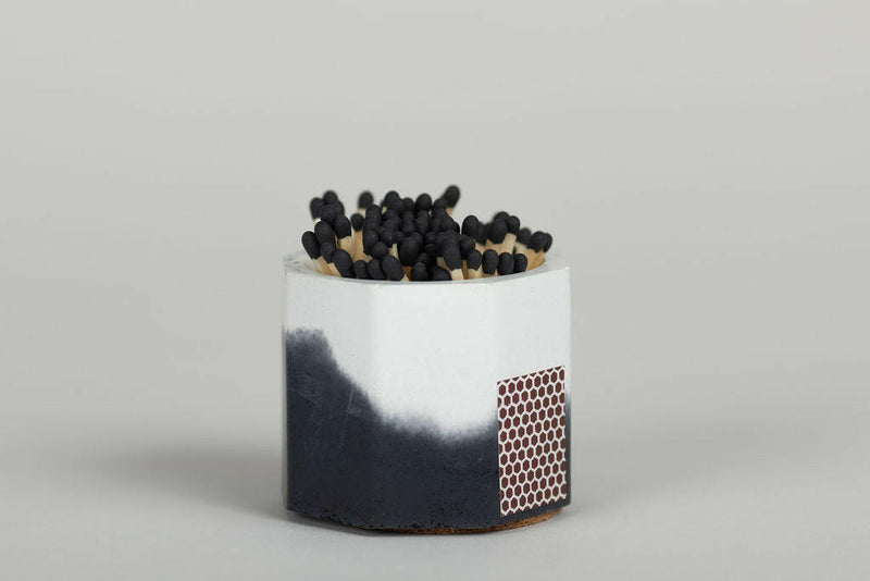 Tenn Prairie | Match Holders with Striker + Matches feature a hand-poured concrete holder with a cork bottom, containing 70 matches and a side striker pad.