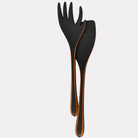 Jonathan's Spoons | Blackened Collection - Salad Set - Medium: Artisanal cherry wood spoons with flame-blackened finish, designed for comfort and versatility in kitchen tasks.