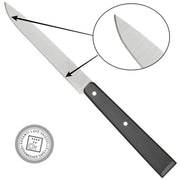 Opinel | Bon Appétit No.125 Steak & Table Knife with micro-serrated stainless steel blade, black plastic handle, and dishwasher-safe seal, highlighting serration detail.