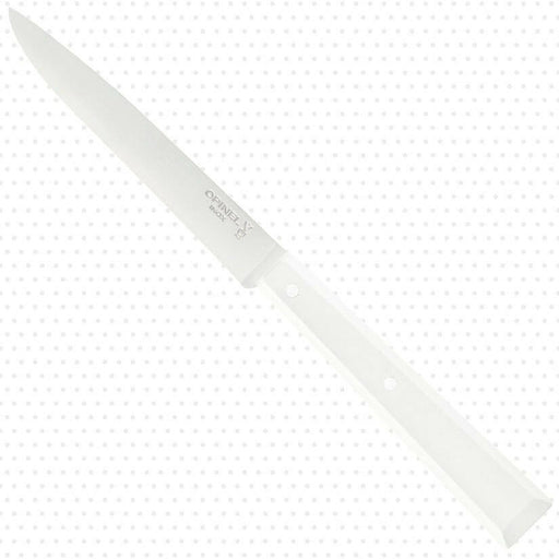 Opinel | Bon Appetit Steak Knife - Pepper with a white handle and stainless steel blade, featuring OPINEL INOX stamping, ideal for elegant dining.