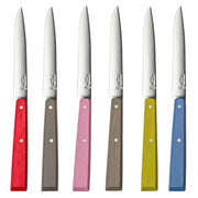 Opinel | Bon Appetit Steak Knives - Pepper, featuring six stainless-steel blades with vibrant wooden handles, ideal for enhancing table settings with sharp, reliable performance.