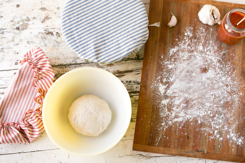 Dot and Army | Reusable Bowl Covers, Red Ticking